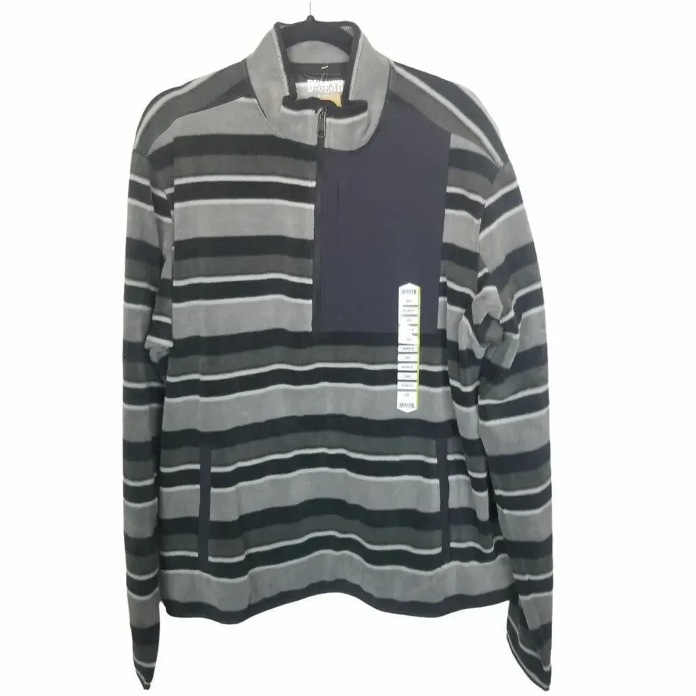 Duluth Trading Co Men Striped Fleece Pullover Sweater L Relaxed Gorpcore 1/4 Zip